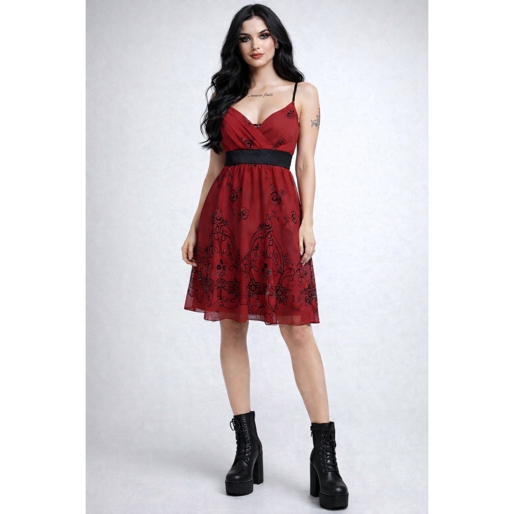 Y2k Trixxi Babydoll Dress M Red‎ Fairy Goth Vamp Witchy Mesh Glitter Whimsigoth
